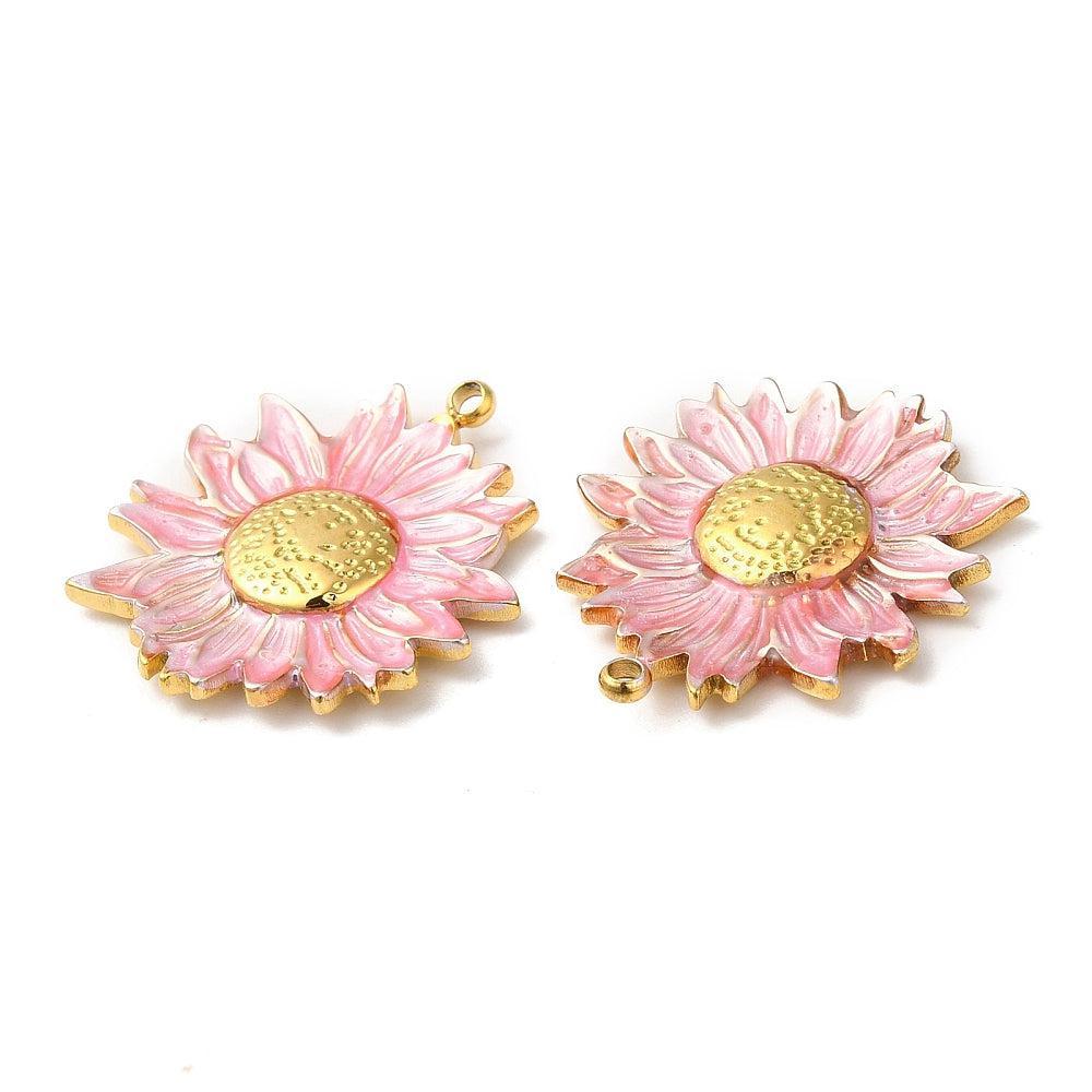 Bedel bloem roze/goud 18K 24mm-bedels-Kraaltjes van Renate