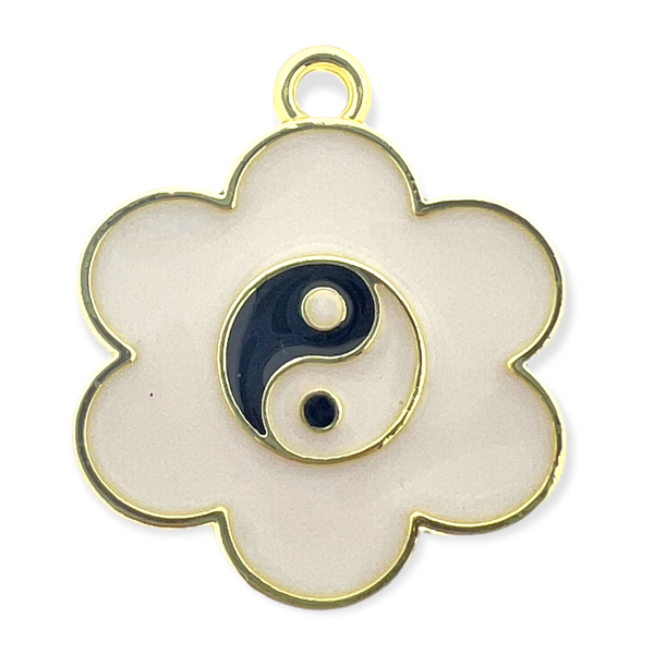 Bedel bloem yin yang Wit 19mm-bedels-Kraaltjes van Renate