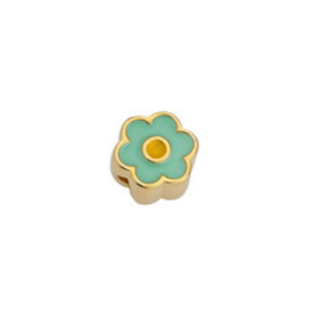 Bedel bloemetje groen goud 24kr DQ 8,3x9mm-bedels-Kraaltjes van Renate
