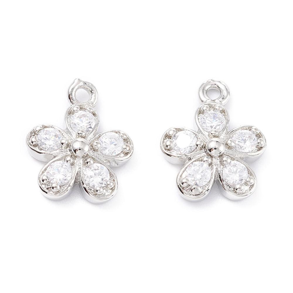 Bedel bloemetje zirconia zilver 14x11mm-bedels-Kraaltjes van Renate