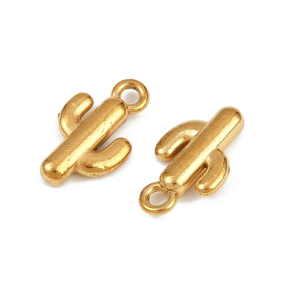 Bedel cactus Goud RVS 15x8,5mm-bedels-Kraaltjes van Renate