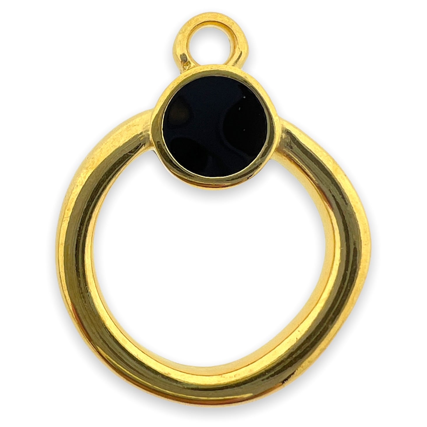 Bedel cirkel groot zwart Goud 24K DQ 19x24mm-bedels-Kraaltjes van Renate