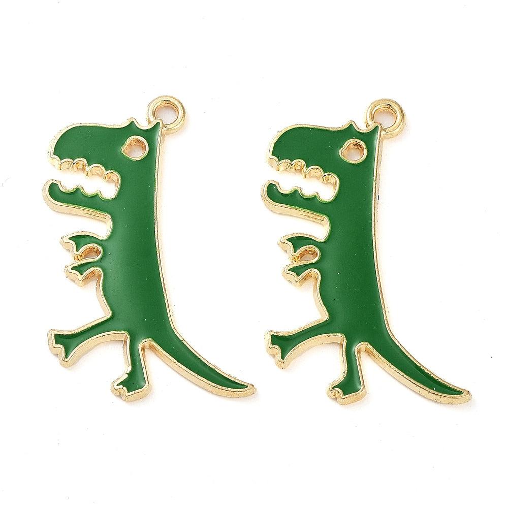 Bedel dinosauriër groen/goud 30x22mm-bedels-Kraaltjes van Renate