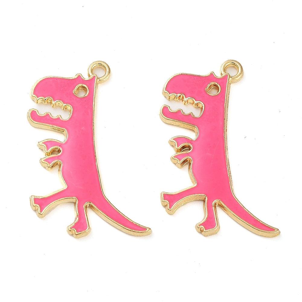 Bedel dinosauriër roze/goud 30x22mm-bedels-Kraaltjes van Renate