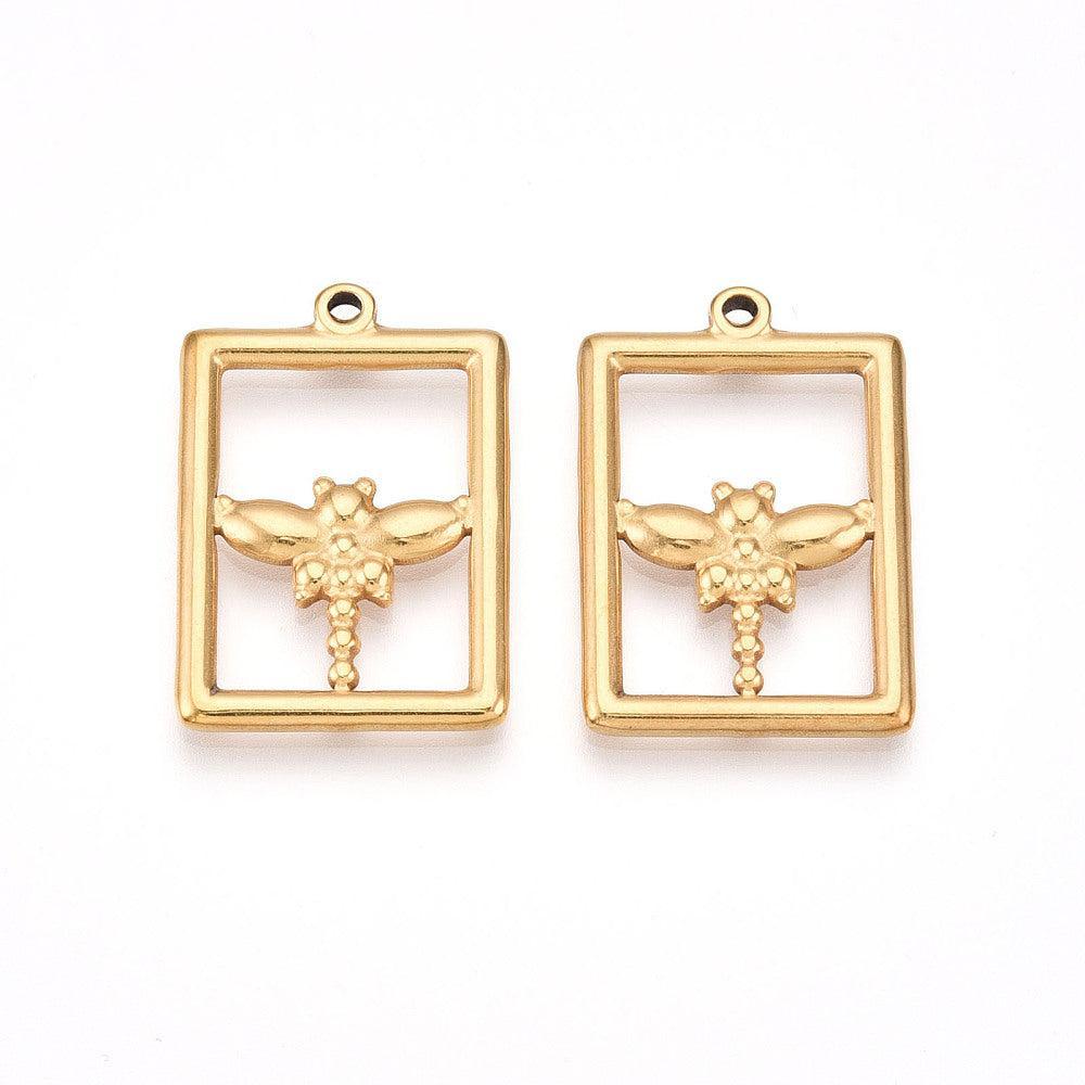 Bedel dragonfly RVS 18K Goud 29,5mm - per stuk-bedels-Kraaltjes van Renate