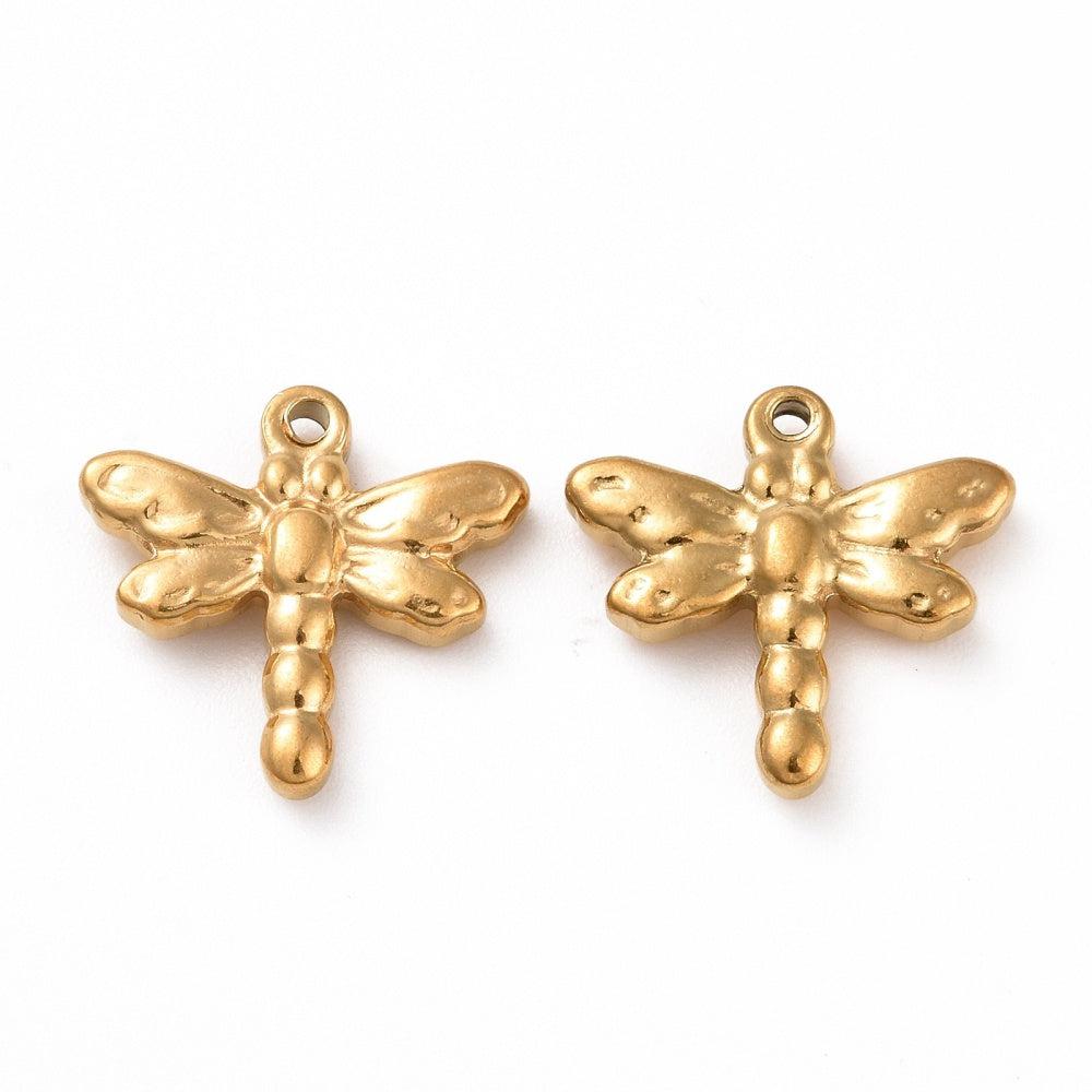 Bedel dragonfly goud RVS 15x16mm-bedels-Kraaltjes van Renate