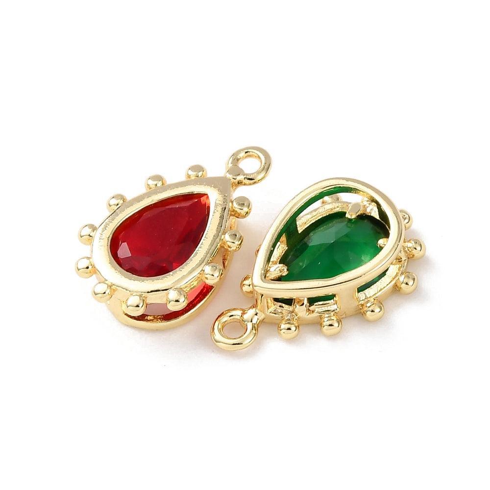 Bedel druppel gekleurd glas / Goud 12mm - per stuk-bedels-Kraaltjes van Renate