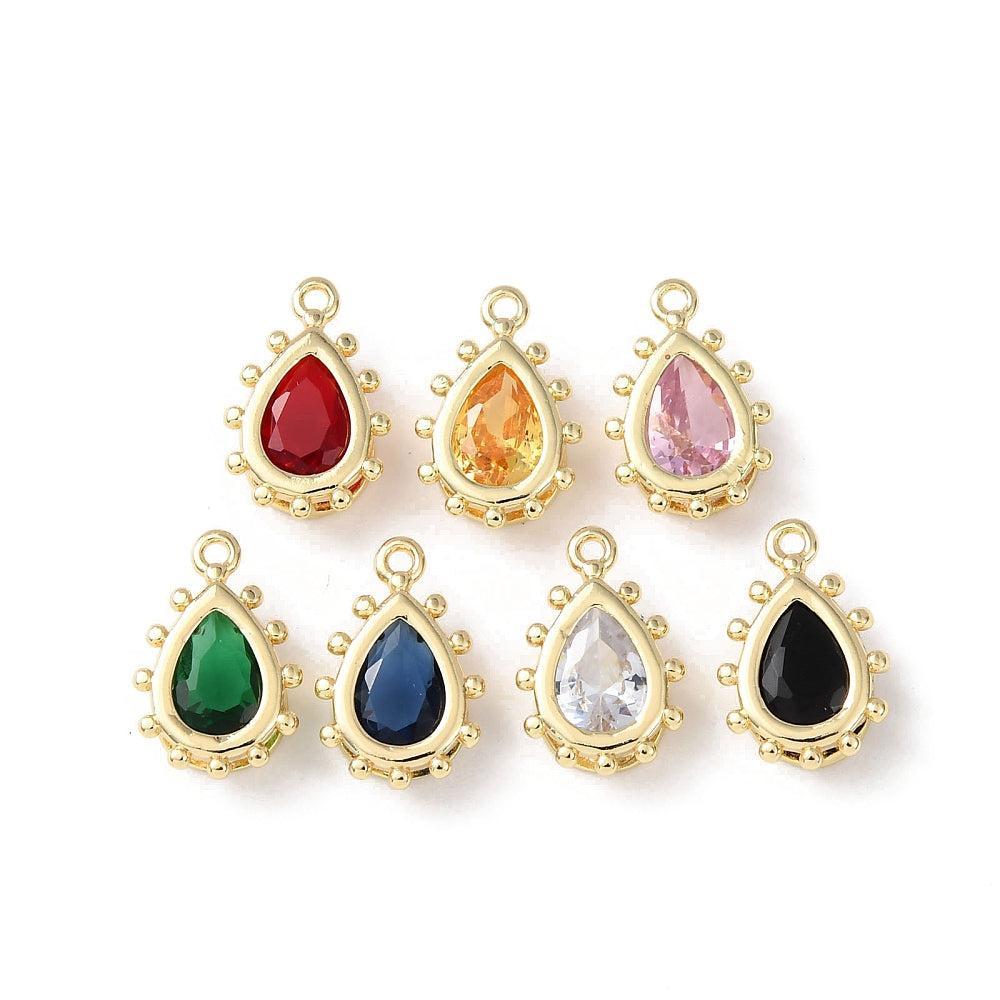 Bedel druppel gekleurd glas / Goud 12mm - per stuk-bedels-Kraaltjes van Renate