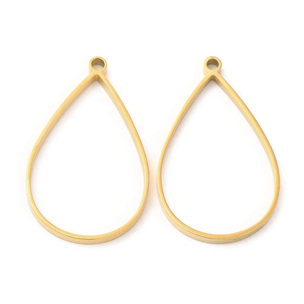 Bedel druppelvorm RVS 18K goud 40mm - per stuk-bedels-Kraaltjes van Renate