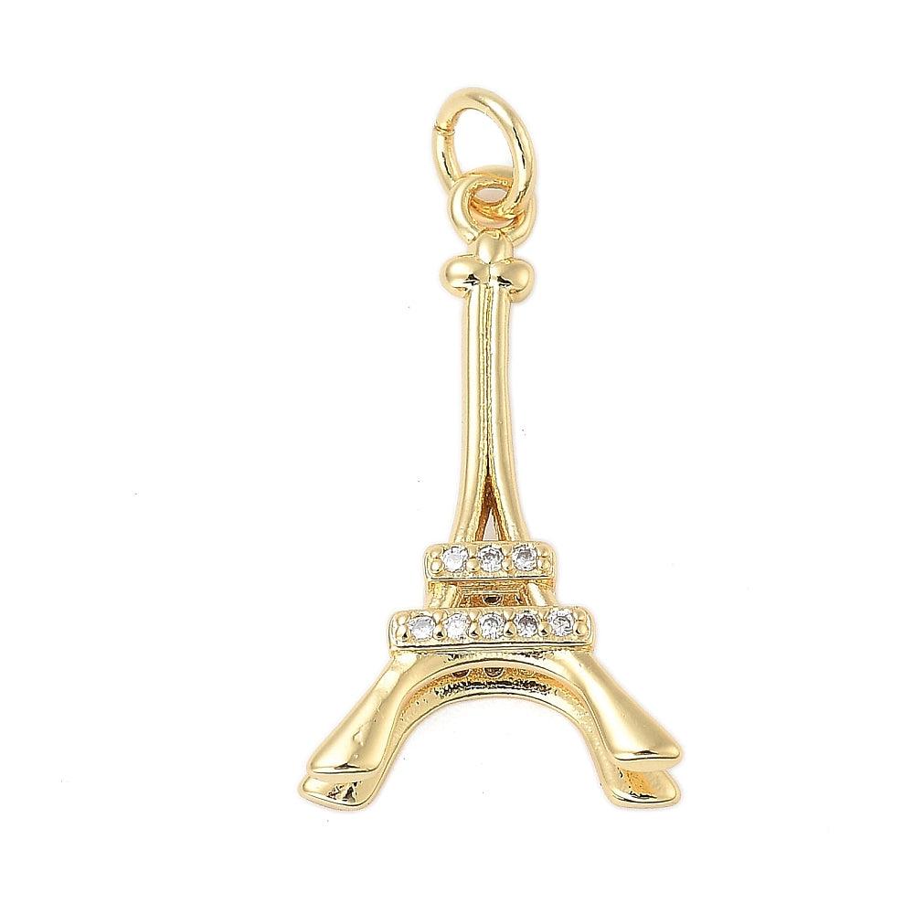 Bedel eiffeltoren zirconia/goud 18K plated 14x25mm - per stuk-bedels-Kraaltjes van Renate