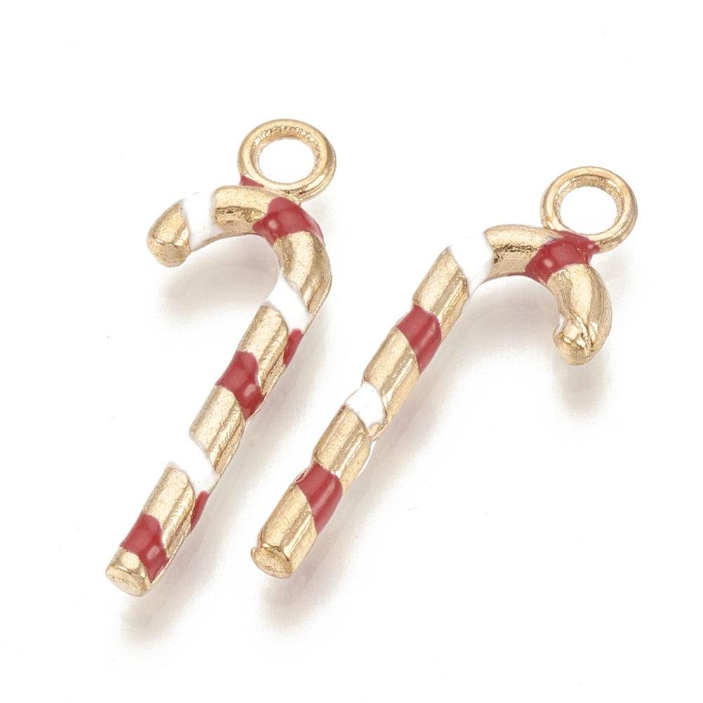 Bedel emaille Candy Cane goud 26x9mm - per stuk-bedels-Kraaltjes van Renate