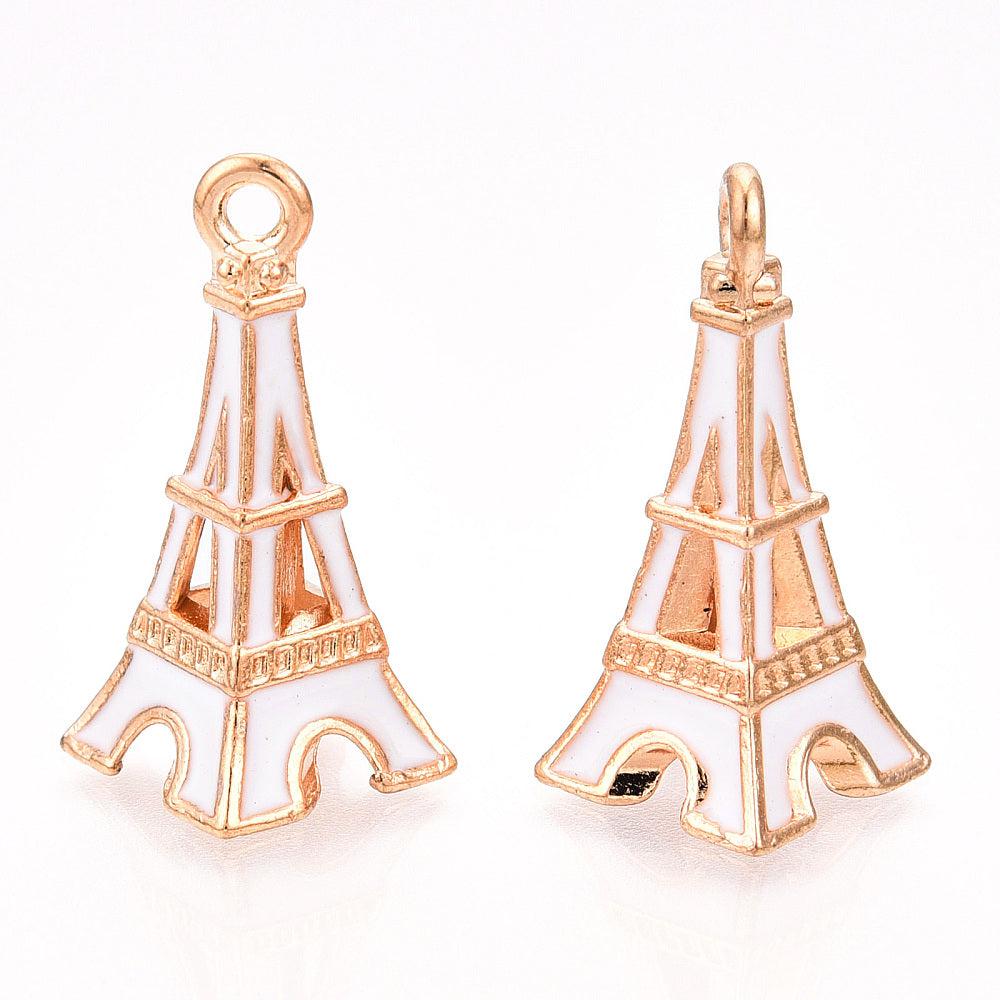 Bedel emaille Eiffeltoren wit goud 23x15mm - per stuk-bedels-Kraaltjes van Renate