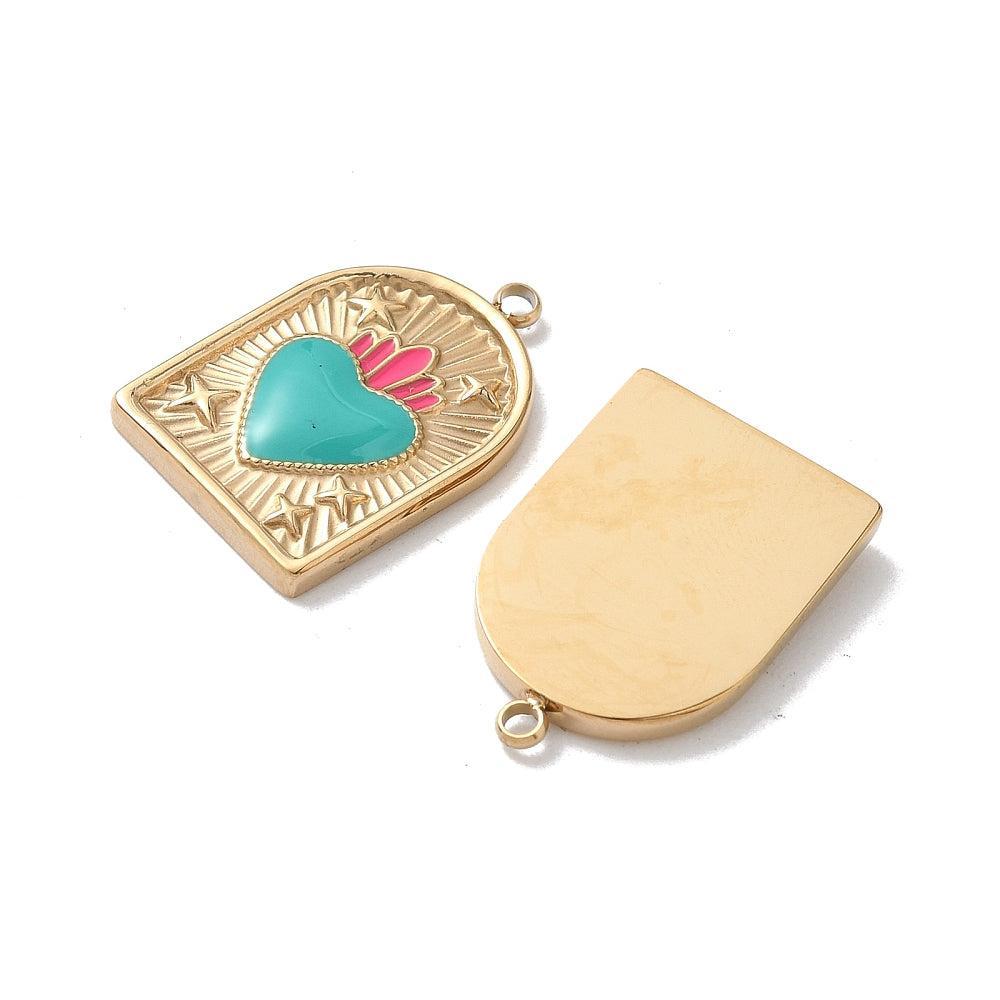 Bedel emaille groen/goud/roze 21mm - per stuk-bedels-Kraaltjes van Renate