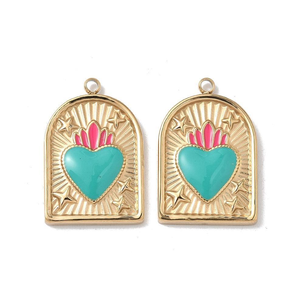 Bedel emaille groen/goud/roze 21mm - per stuk-bedels-Kraaltjes van Renate