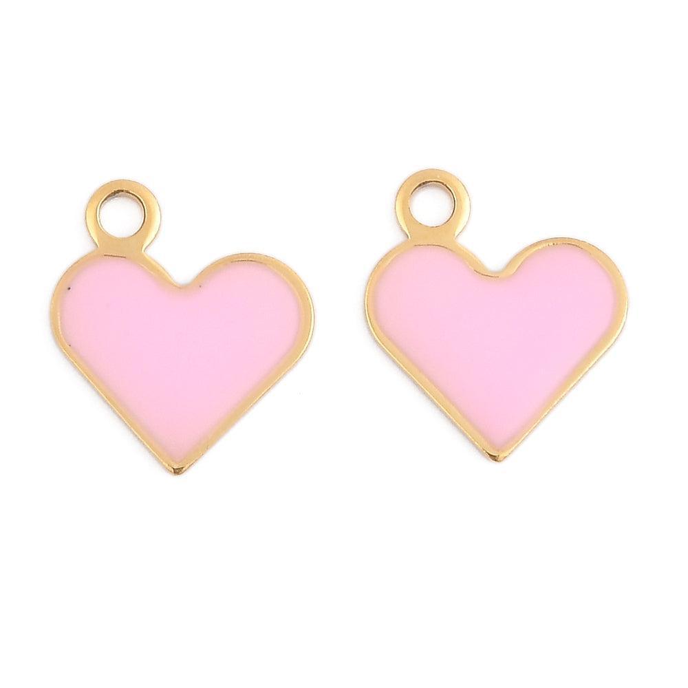 Bedel emaille RVS hartje roze 14K goud 12mm- per stuk-bedels-Kraaltjes van Renate