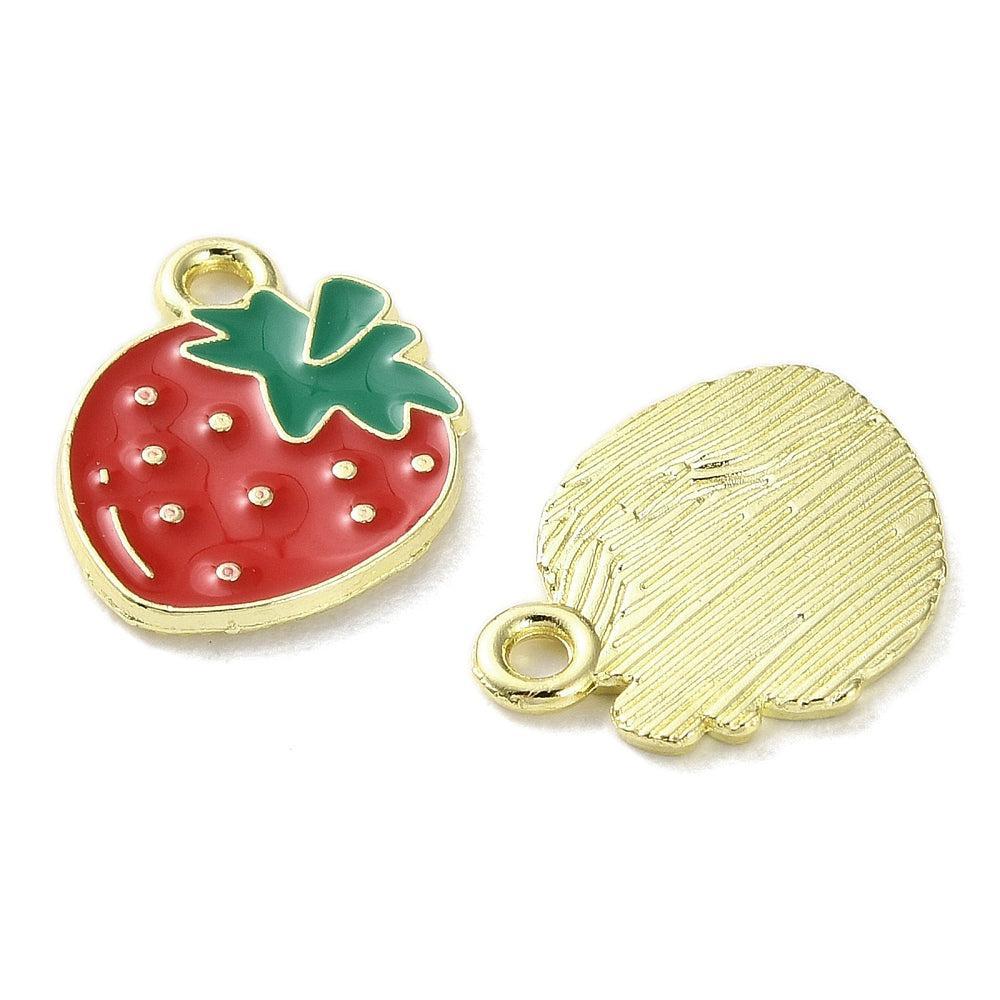 Bedel emaille aardbei goud 15mm- per stuk-bedels-Kraaltjes van Renate