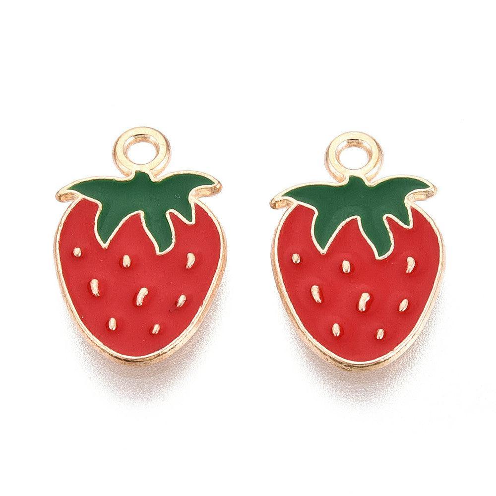 Bedel emaille aardbei goud 18mm - per stuk-bedels-Kraaltjes van Renate