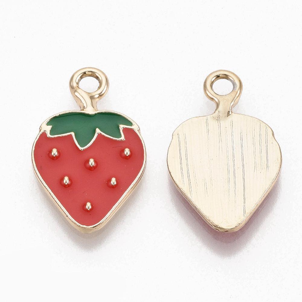 Bedel emaille aardbei goud 20,5mm- per stuk-bedels-Kraaltjes van Renate
