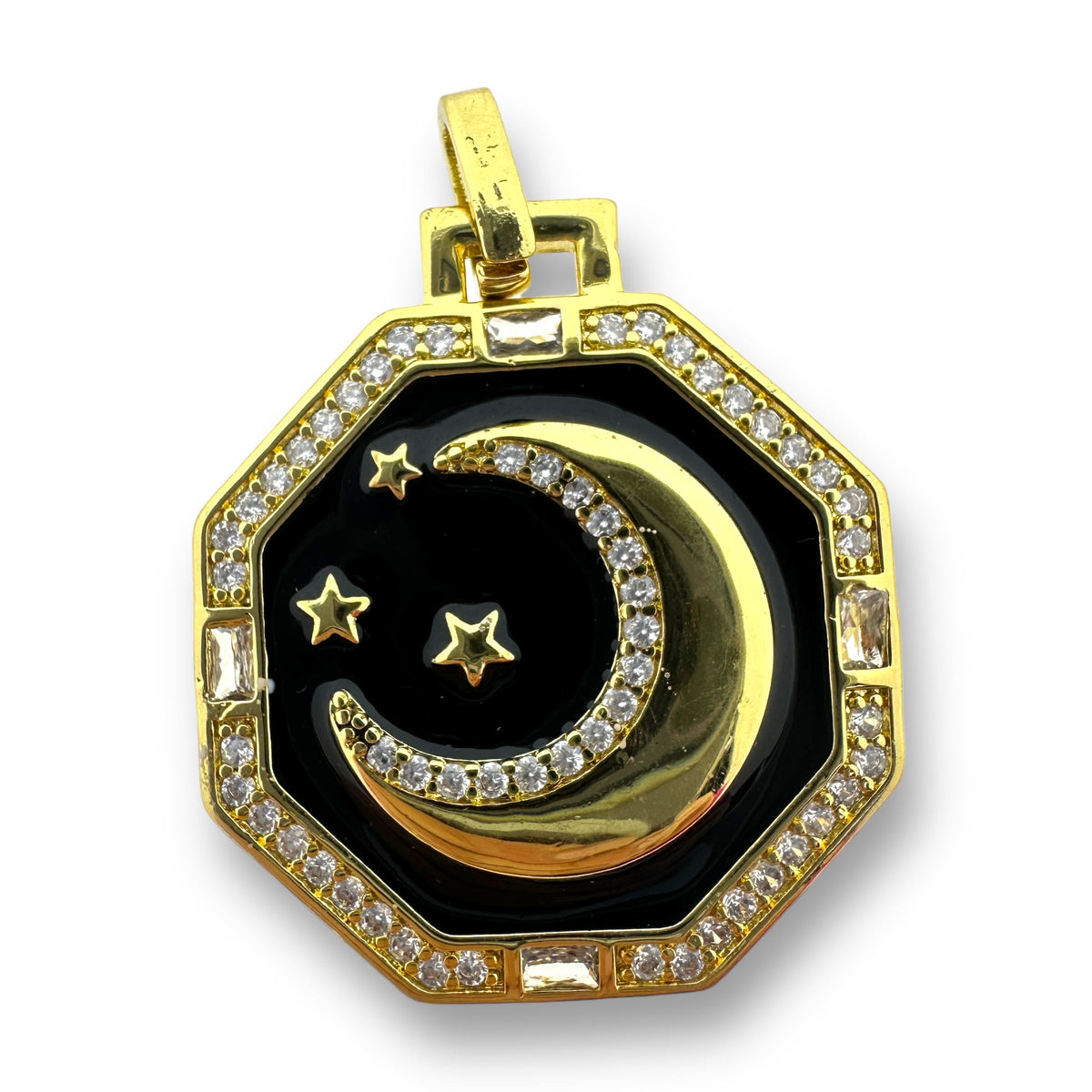 Bedel emaille achthoek maan en ster gold plated 34x29mm-bedels-Kraaltjes van Renate