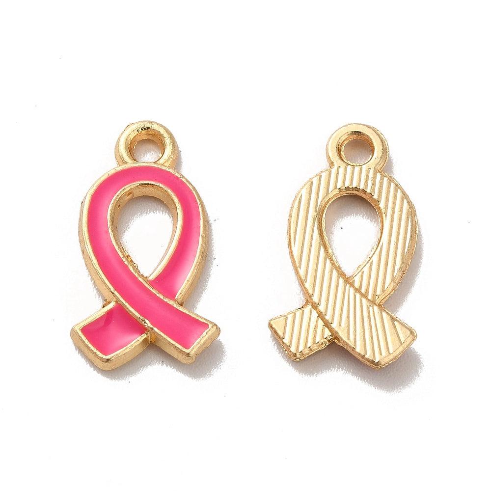 Bedel emaille awareness roze/goud 17x10x2mm-bedels-Kraaltjes van Renate