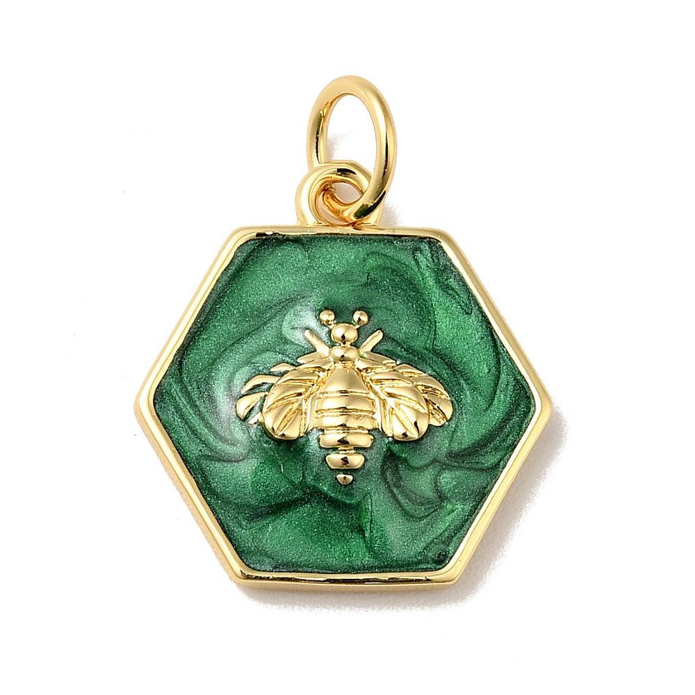 Bedel emaille bee groen 18K gold plated 15x14mm-bedels-Kraaltjes van Renate