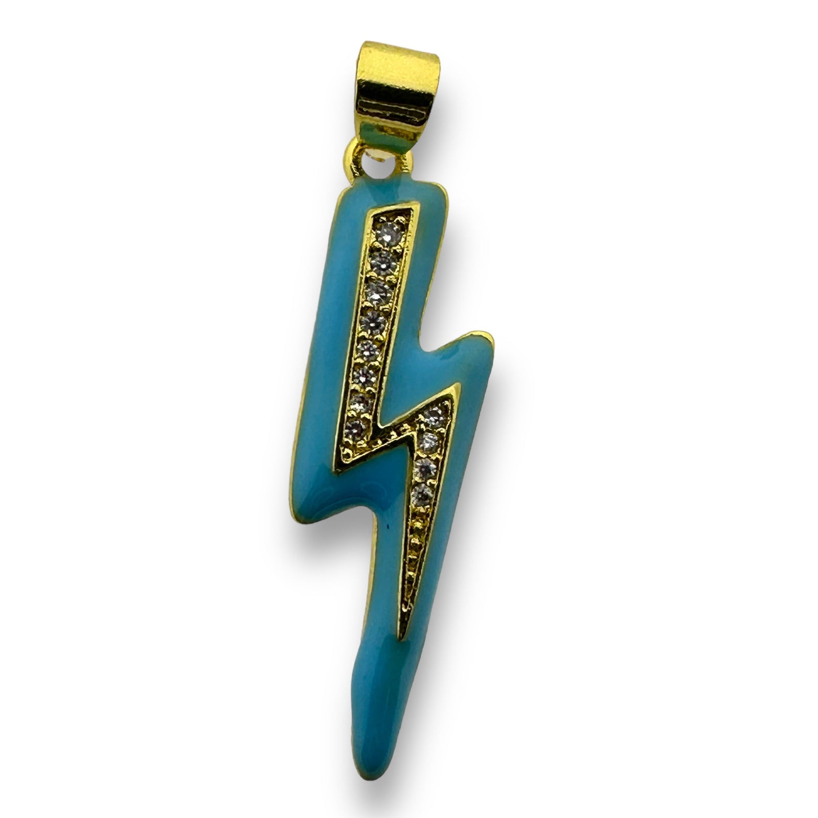 Bedel emaille bliksem 18K gold plated zirconia Blauw 29mm-bedels-Kraaltjes van Renate