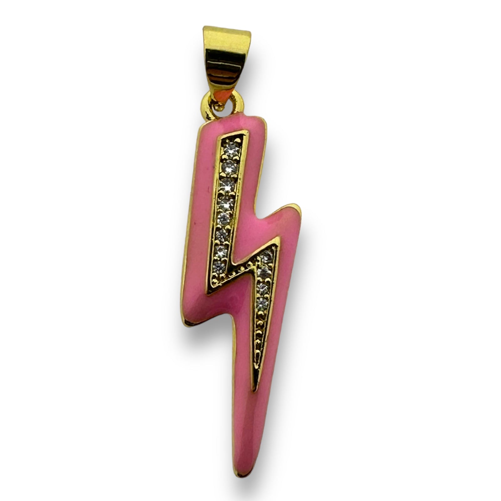 Bedel emaille bliksem 18K gold plated zirconia Licht roze 29mm-bedels-Kraaltjes van Renate