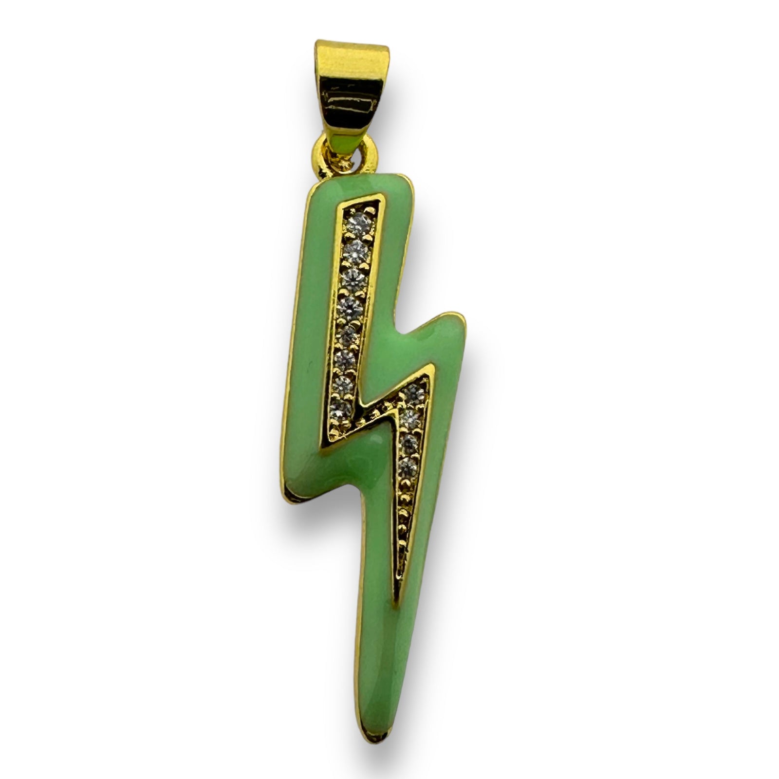 Bedel emaille bliksem 18K gold plated zirconia Mint 29mm-bedels-Kraaltjes van Renate