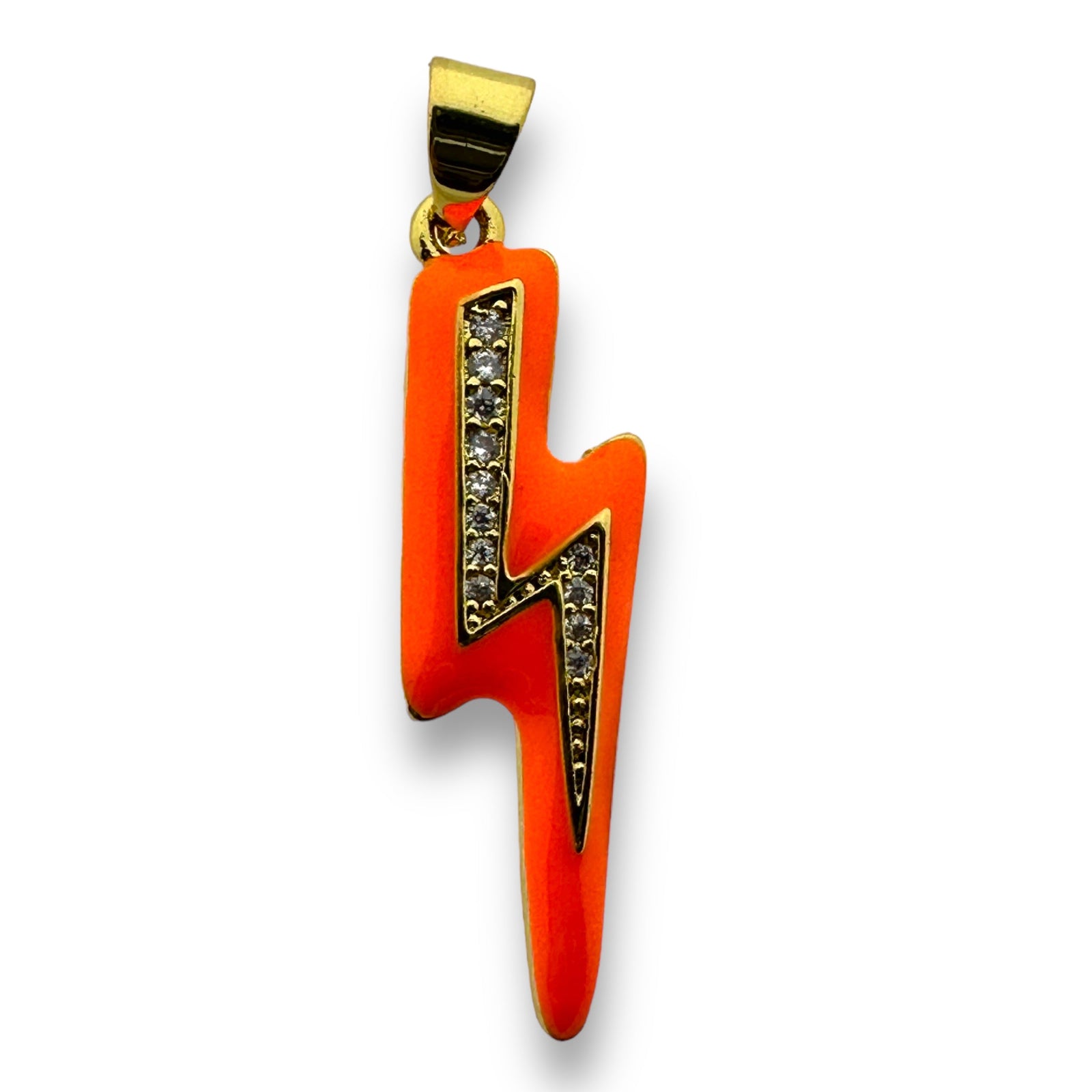 Bedel emaille bliksem 18K gold plated zirconia Oranje 29mm-bedels-Kraaltjes van Renate