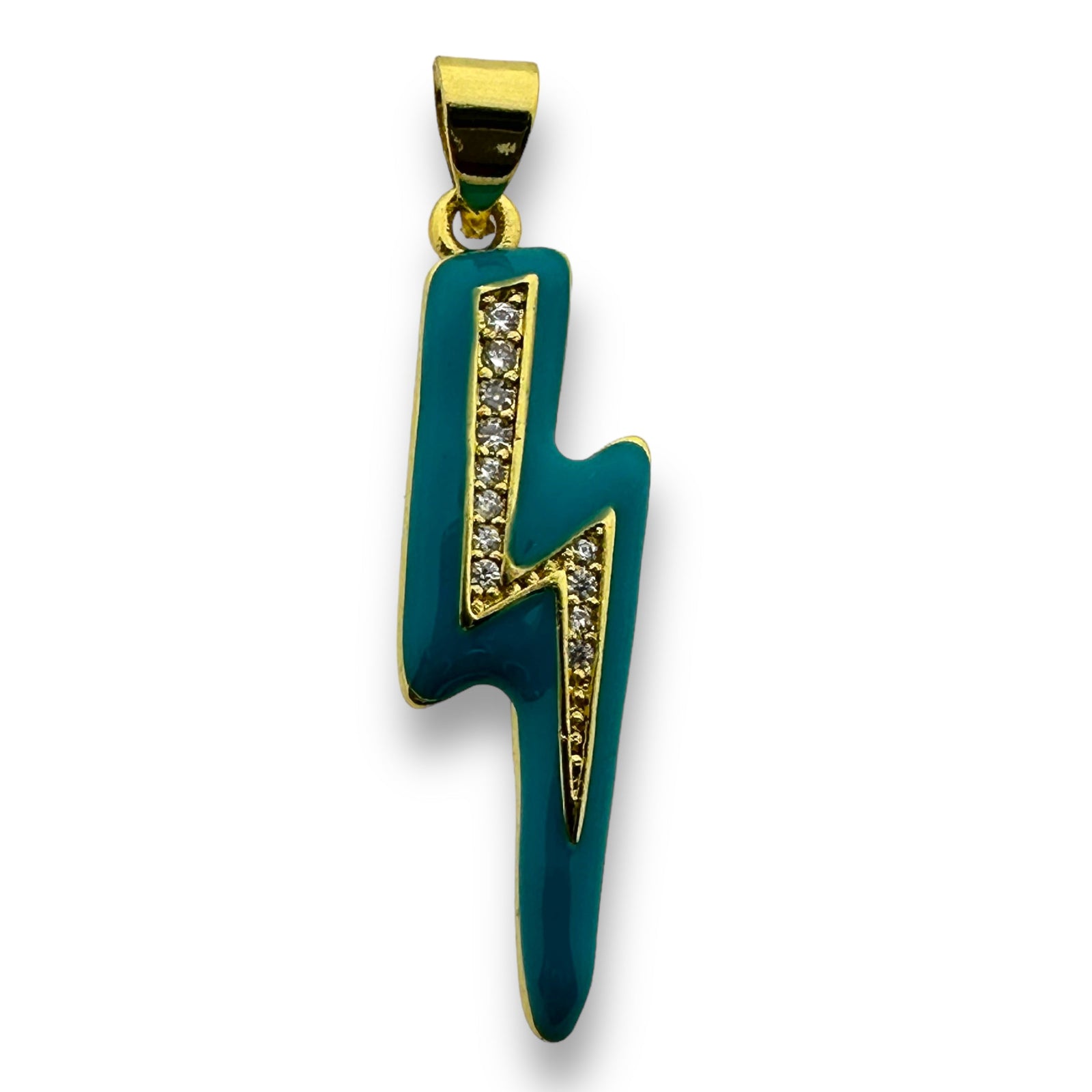 Bedel emaille bliksem 18K gold plated zirconia Petrol 29mm-bedels-Kraaltjes van Renate