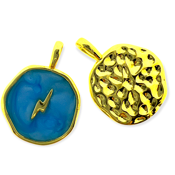 Bedel emaille bliksem blauw goud 19x14mm-bedels-Kraaltjes van Renate