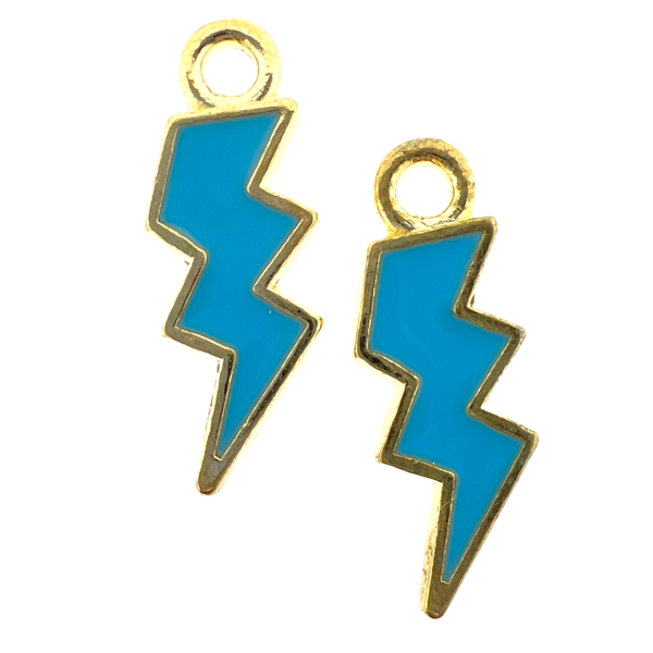 Bedel emaille bliksem blauw goud 20x7mm-bedels-Kraaltjes van Renate