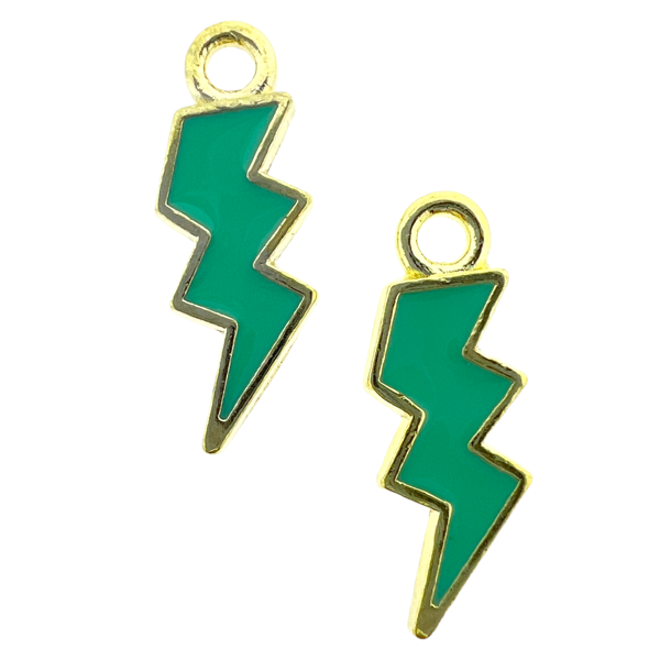 Bedel emaille bliksem groen goud 20x7mm-bedels-Kraaltjes van Renate