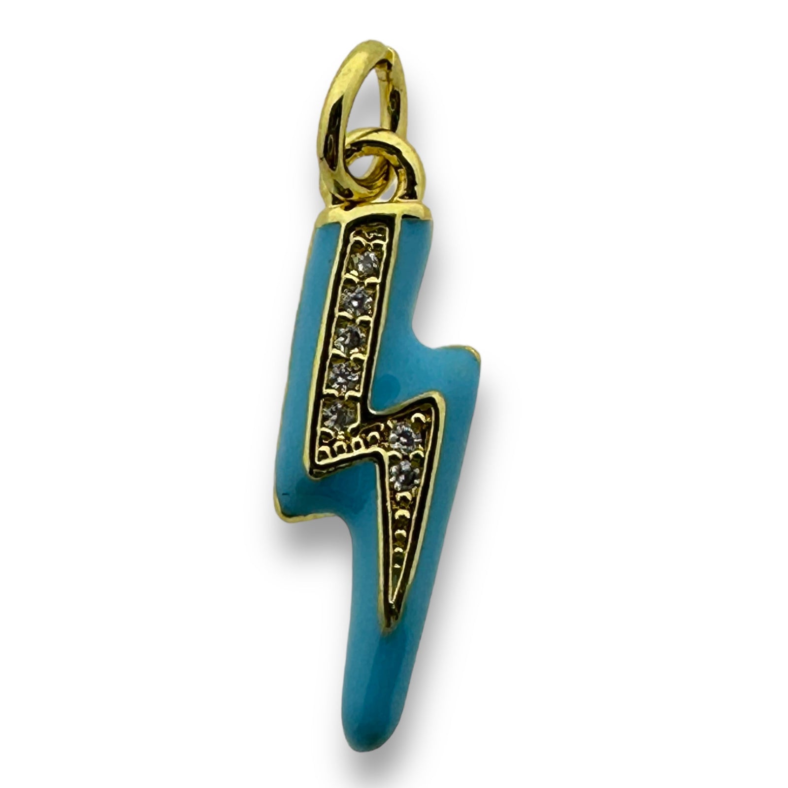 Bedel emaille bliksem klein 18K gold plated zirconia Blauw 19mm-bedels-Kraaltjes van Renate