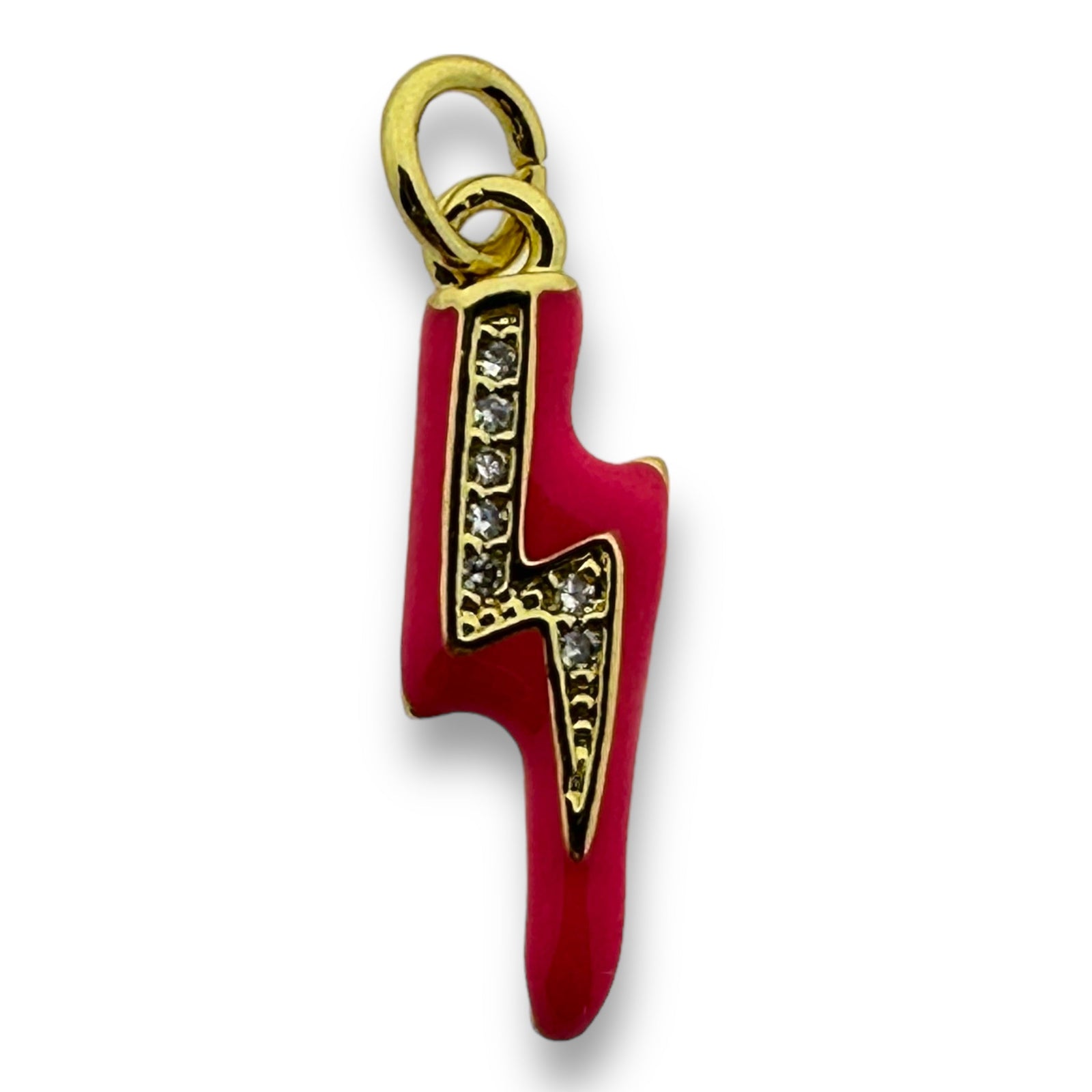 Bedel emaille bliksem klein 18K gold plated zirconia Hot pink 19mm-bedels-Kraaltjes van Renate