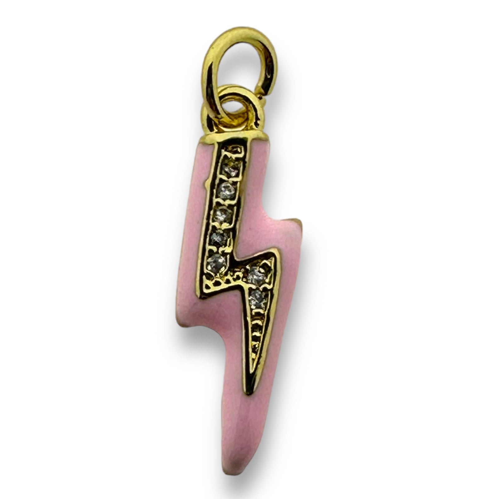 Bedel emaille bliksem klein 18K gold plated zirconia Licht roze 19mm-bedels-Kraaltjes van Renate