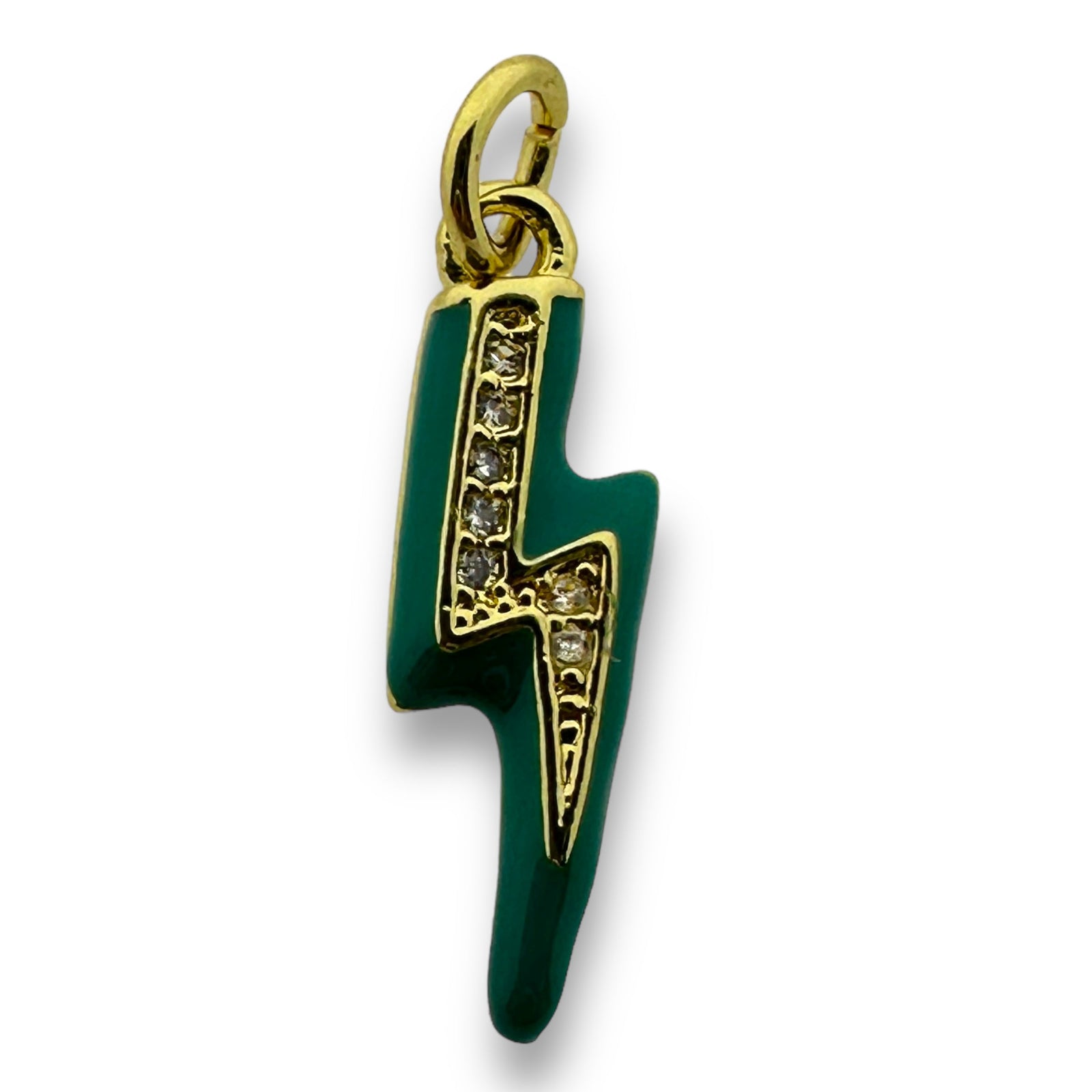 Bedel emaille bliksem klein 18K gold plated zirconia petrol groen 19mm-bedels-Kraaltjes van Renate