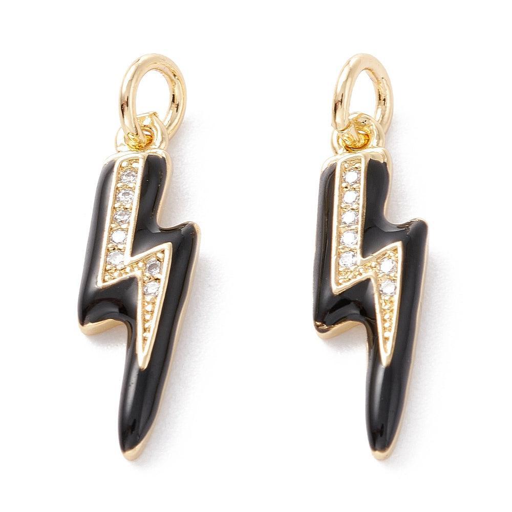 Bedel emaille bliksem klein 18K zirconia zwart 19mm- per stuk-bedels-Kraaltjes van Renate