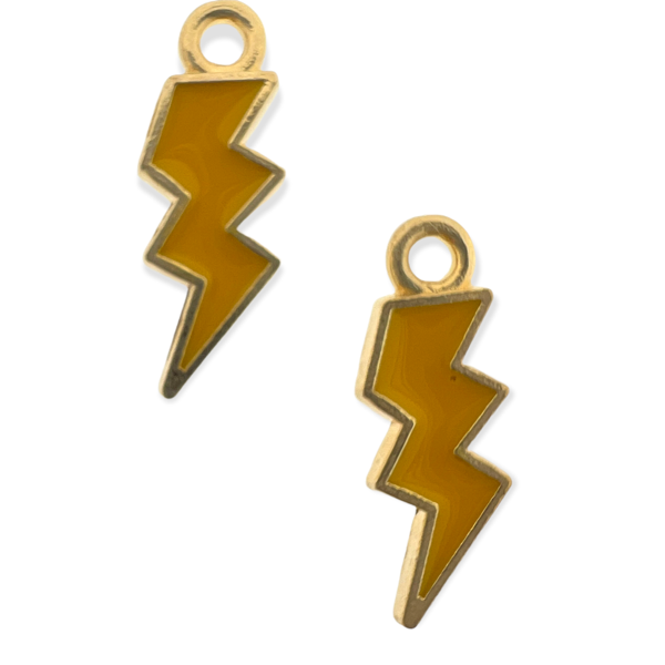 Bedel emaille bliksem oranje goud 20x7mm-bedels-Kraaltjes van Renate