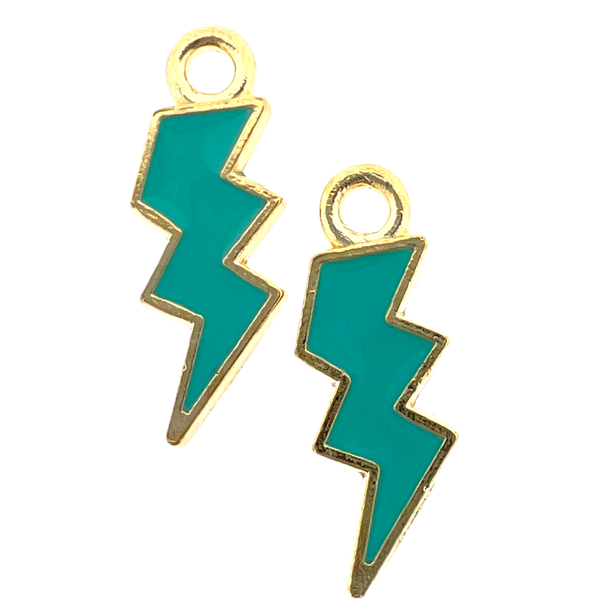 Bedel emaille bliksem turquoise goud 20x7mm-bedels-Kraaltjes van Renate