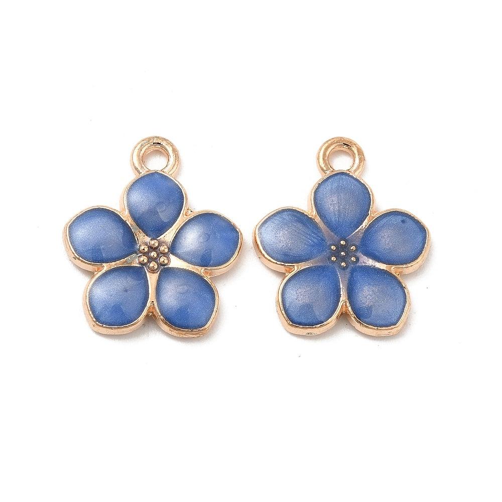 Bedel emaille bloem blauw/goud 17x14mm- per stuk-bedels-Kraaltjes van Renate