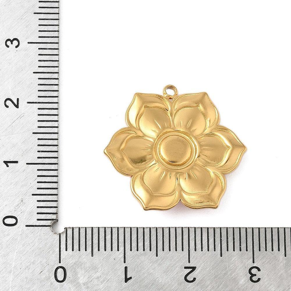 Bedel emaille bloem coral 18K goud 21,5mm - per stuk-bedels-Kraaltjes van Renate