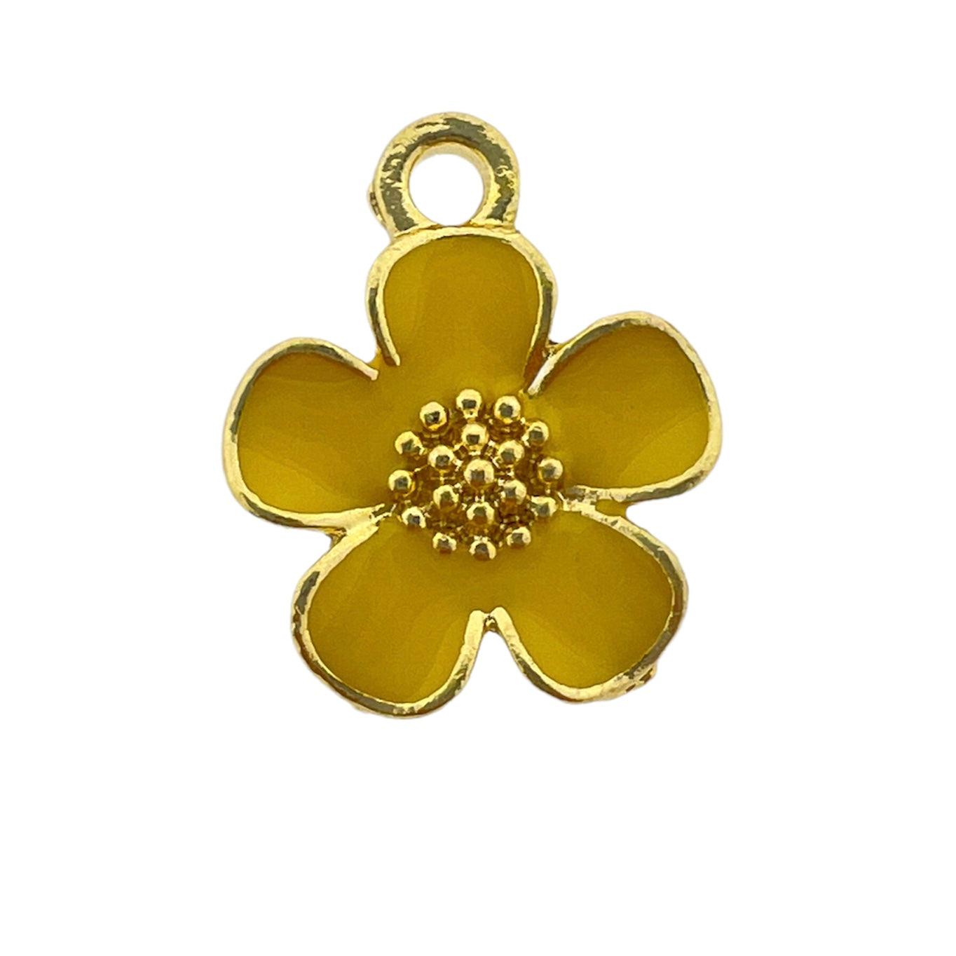 Bedel emaille bloem geel goud 16x13x3mm-bedels-Kraaltjes van Renate