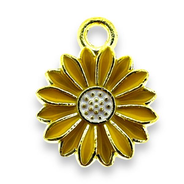 Bedel emaille bloem geel/goud 17x13x2mm-bedels-Kraaltjes van Renate