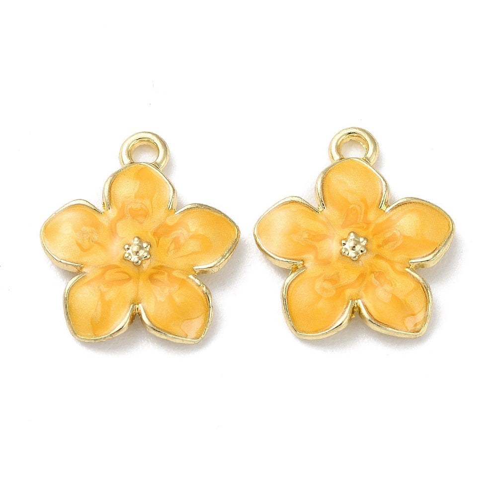 Bedel emaille bloem geel/goud 18x14mm- per stuk-bedels-Kraaltjes van Renate