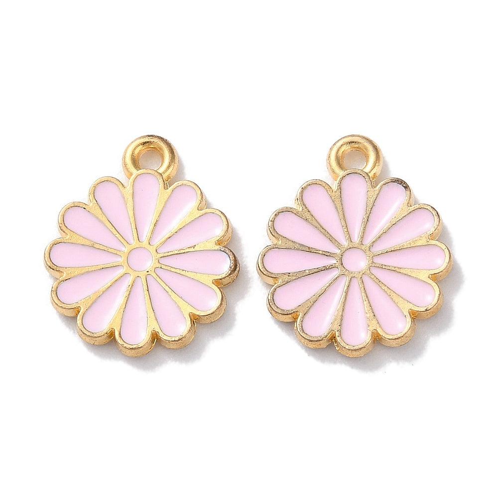 Bedel emaille bloem goud roze 14mm - per stuk-bedels-Kraaltjes van Renate