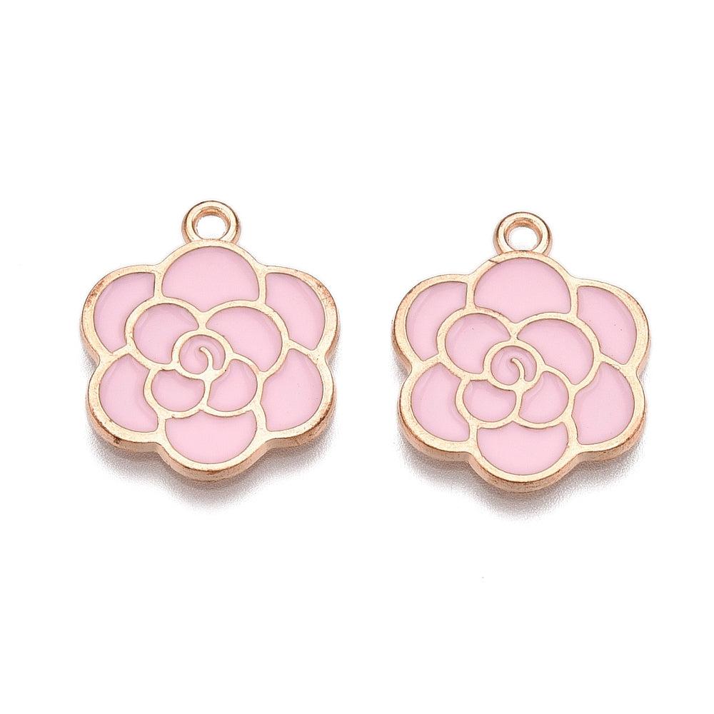 Bedel emaille bloem goud roze 21x18mm-bedels-Kraaltjes van Renate