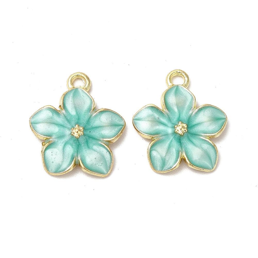 Bedel emaille bloem goud turquoise 17mm - per stuk-bedels-Kraaltjes van Renate