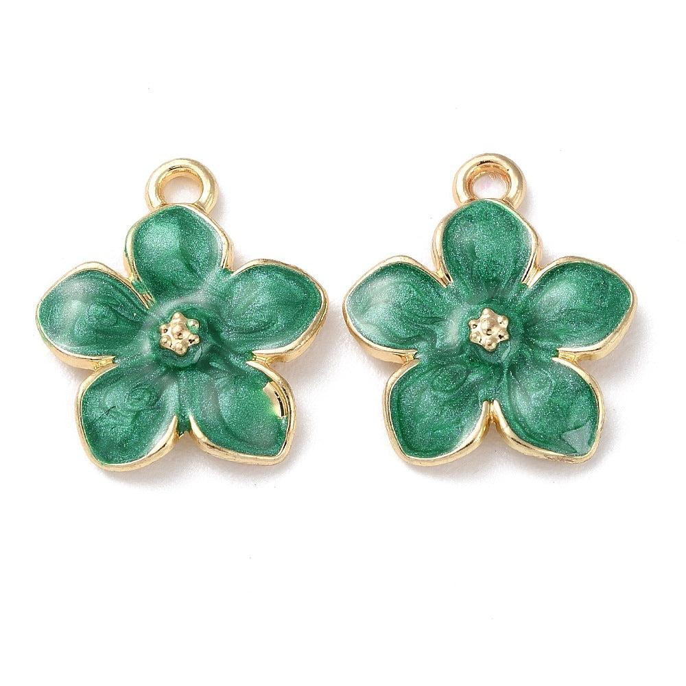 Bedel emaille bloem groen/goud 18x14mm- per stuk-bedels-Kraaltjes van Renate