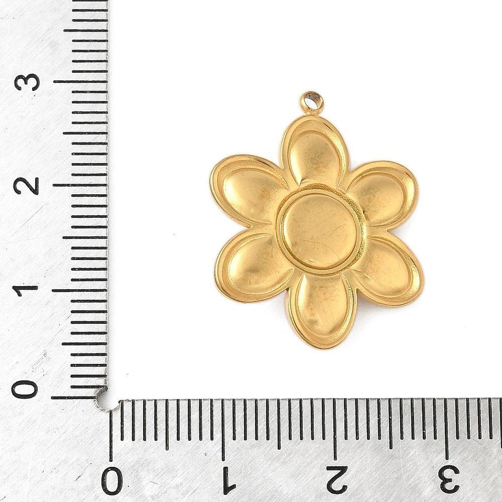 Bedel emaille bloem hot pink 18K goud 24,5mm - per stuk-bedels-Kraaltjes van Renate